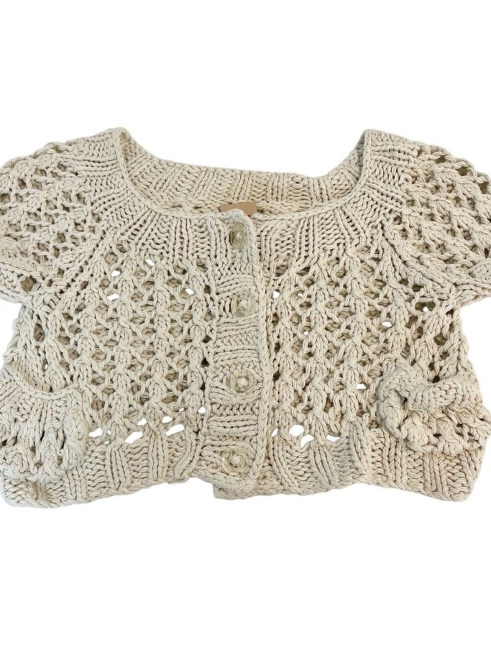 Cream Open Knit Boxy Fit Cropped Cardigan Sweater Fairy Cottage Y2K Size Medium